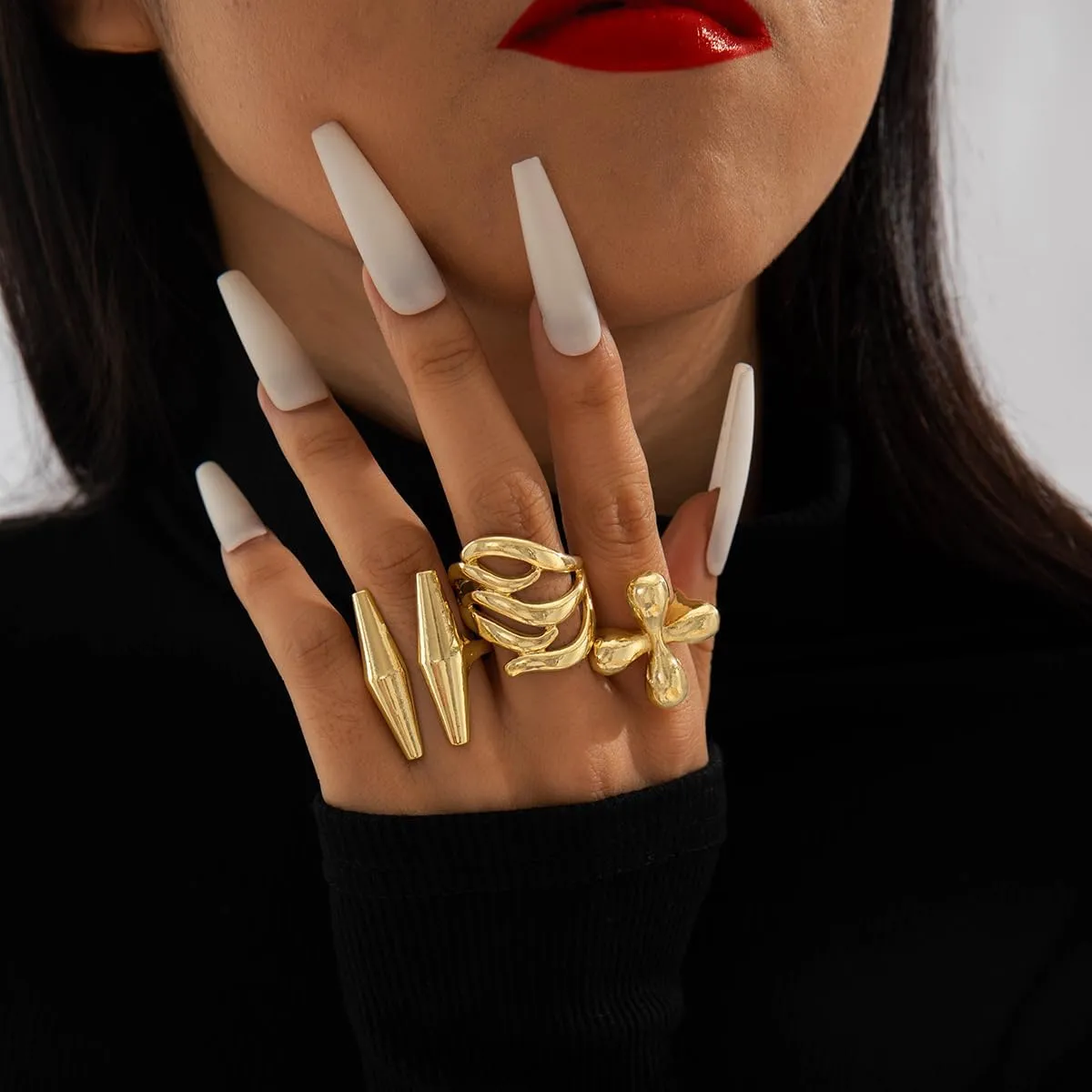 INENIMARTJ Chunky Gold Rings for Women Non Tarnish,14K Gold Plated Stacking Knuckle Rings Sets Vintage Stackable Finger Midi Ring Prom Jewelry Accessories