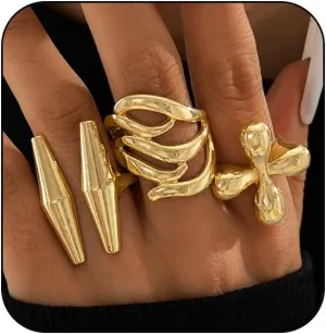 INENIMARTJ Chunky Gold Rings for Women Non Tarnish,14K Gold Plated Stacking Knuckle Rings Sets Vintage Stackable Finger Midi Ring Prom Jewelry Accessories