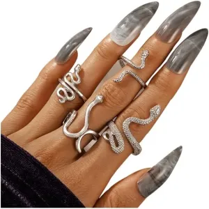 INENIMARTJ Snake Ring Vintage Stackable Snake Serpent Reptile Rings Adjustable Snake Knuckle Ring Set Punk Snake Jewelry for Women