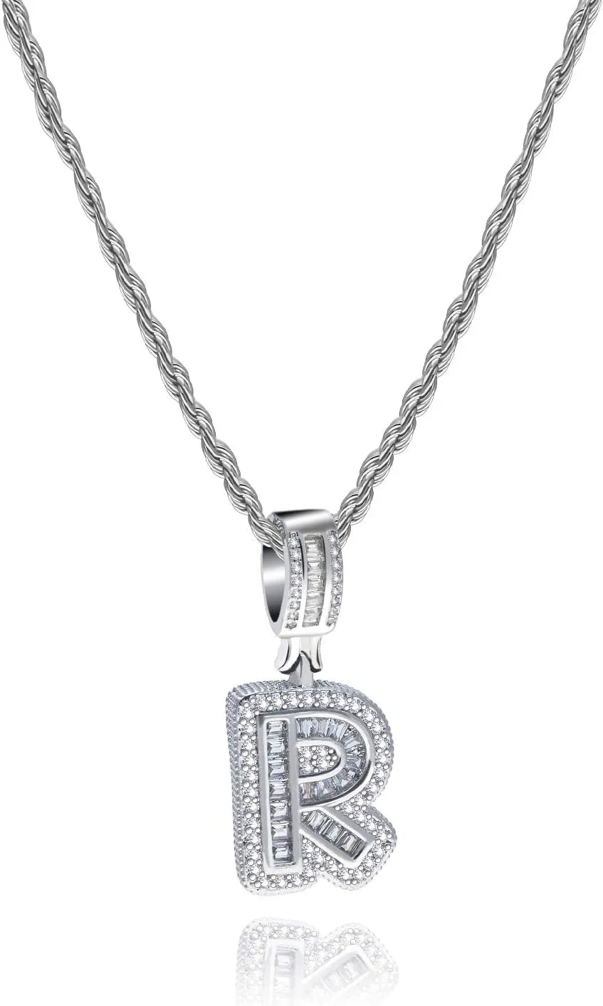 Initial Letter Necklace for Women Men Silver Alphabet A-Z Sparkling Crystal Clear CZ Charm Gifts Pendant Birthday Anniversary