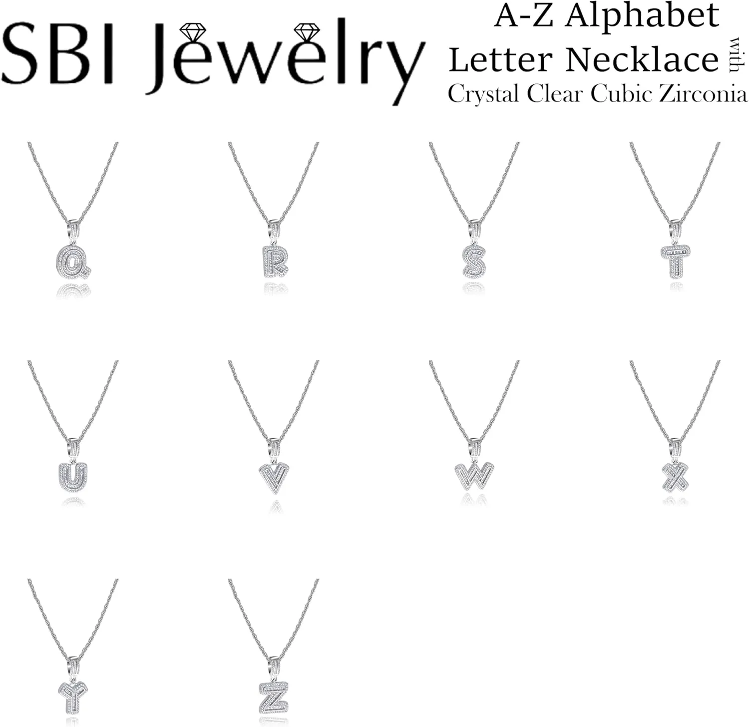 Initial Letter Necklace for Women Men Silver Alphabet A-Z Sparkling Crystal Clear CZ Charm Gifts Pendant Birthday Anniversary