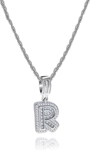 Initial Letter Necklace for Women Men Silver Alphabet A-Z Sparkling Crystal Clear CZ Charm Gifts Pendant Birthday Anniversary