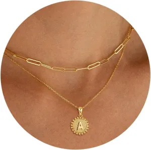 Initial Necklaces for Women - 18K Solid Gold Over Layered Gold Necklace Cute Hexagon Letter Initial Necklace Gold Layered Necklaces for Women Jewelry Gifts