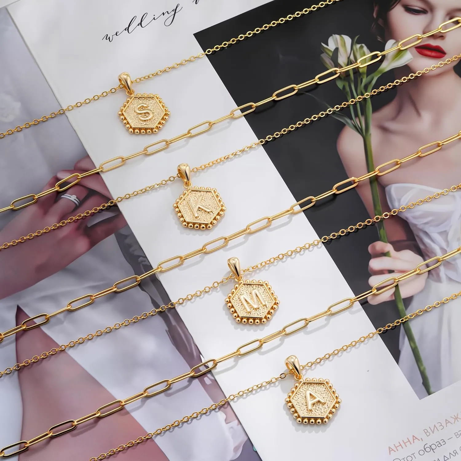 Initial Necklaces for Women - 18K Solid Gold Over Layered Gold Necklace Cute Hexagon Letter Initial Necklace Gold Layered Necklaces for Women Jewelry Gifts