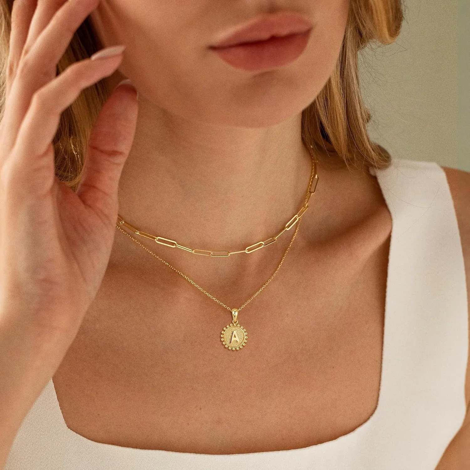 Initial Necklaces for Women - 18K Solid Gold Over Layered Gold Necklace Cute Hexagon Letter Initial Necklace Gold Layered Necklaces for Women Jewelry Gifts