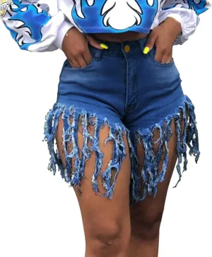 Jean Shorts Women High Waisted Trendy Frayed Raw Hem Tassel Stretch Shorts Retro Casual Summer Y2k Shorts with Pocket