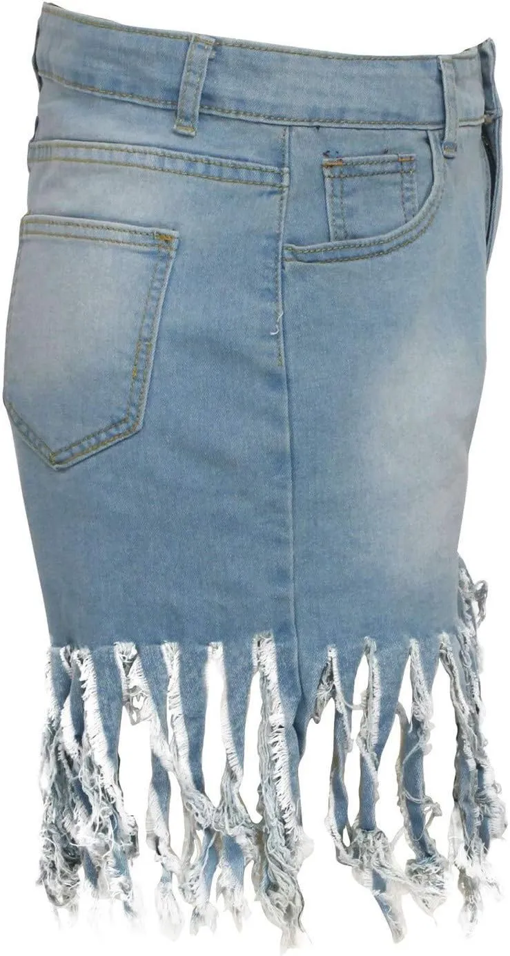 Jean Shorts Women High Waisted Trendy Frayed Raw Hem Tassel Stretch Shorts Retro Casual Summer Y2k Shorts with Pocket