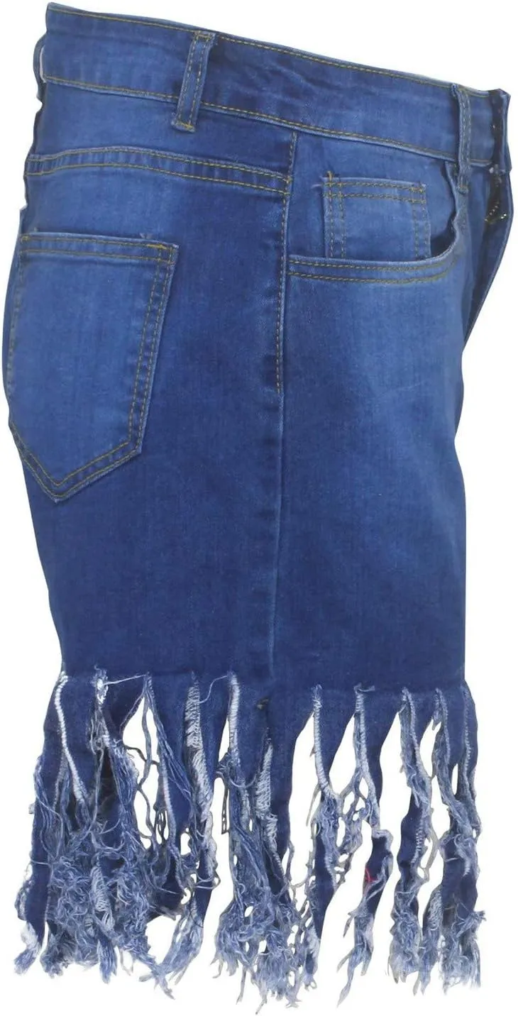 Jean Shorts Women High Waisted Trendy Frayed Raw Hem Tassel Stretch Shorts Retro Casual Summer Y2k Shorts with Pocket