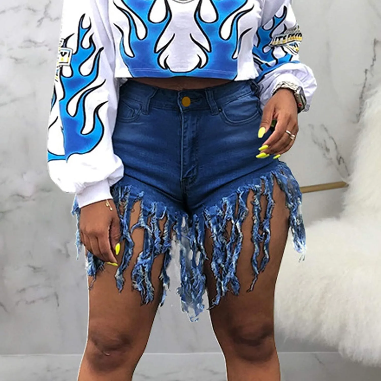 Jean Shorts Women High Waisted Trendy Frayed Raw Hem Tassel Stretch Shorts Retro Casual Summer Y2k Shorts with Pocket