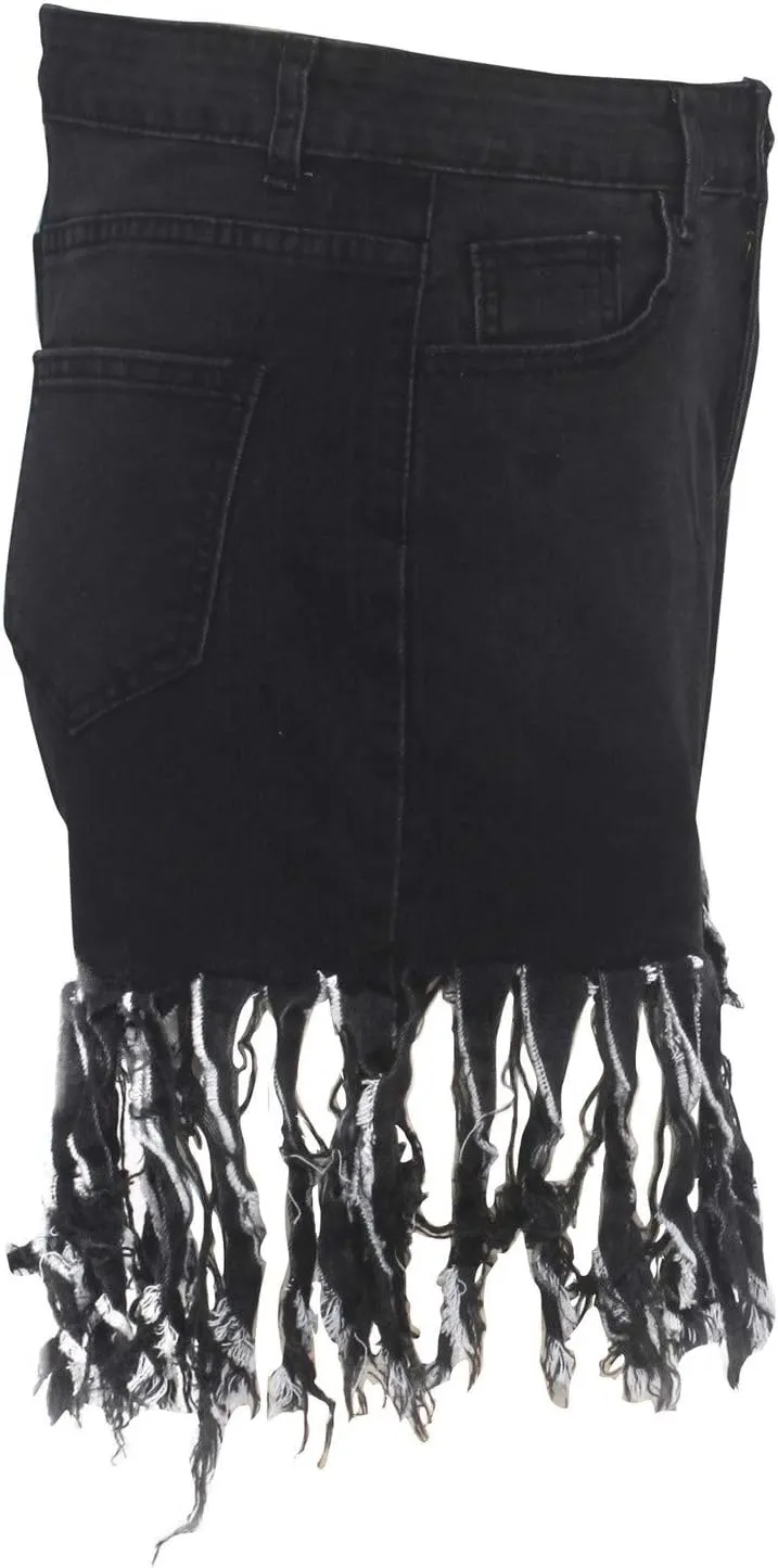 Jean Shorts Women High Waisted Trendy Frayed Raw Hem Tassel Stretch Shorts Retro Casual Summer Y2k Shorts with Pocket