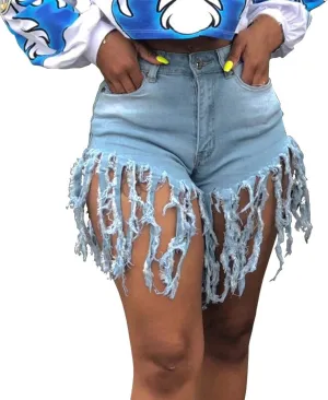 Jean Shorts Women High Waisted Trendy Frayed Raw Hem Tassel Stretch Shorts Retro Casual Summer Y2k Shorts with Pocket