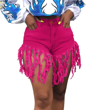 Jean Shorts Women High Waisted Trendy Frayed Raw Hem Tassel Stretch Shorts Retro Casual Summer Y2k Shorts with Pocket