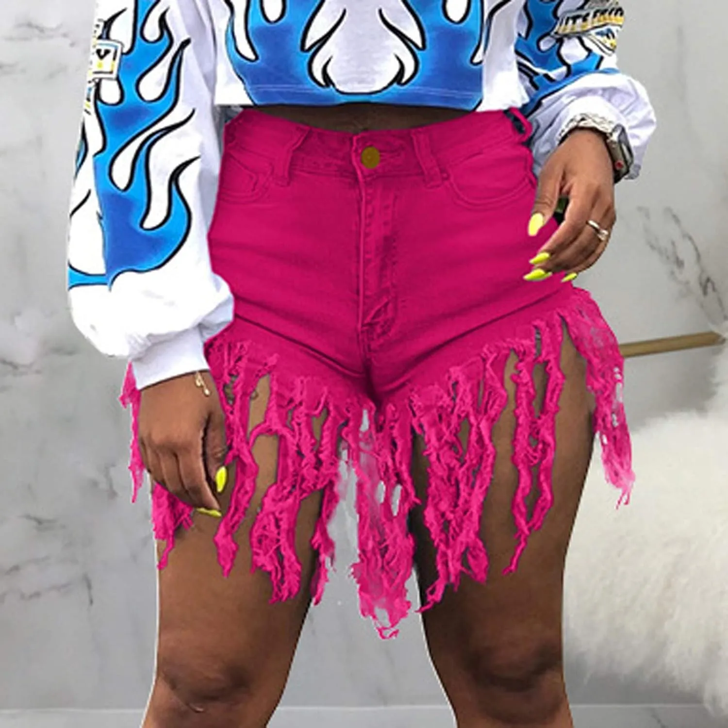 Jean Shorts Women High Waisted Trendy Frayed Raw Hem Tassel Stretch Shorts Retro Casual Summer Y2k Shorts with Pocket