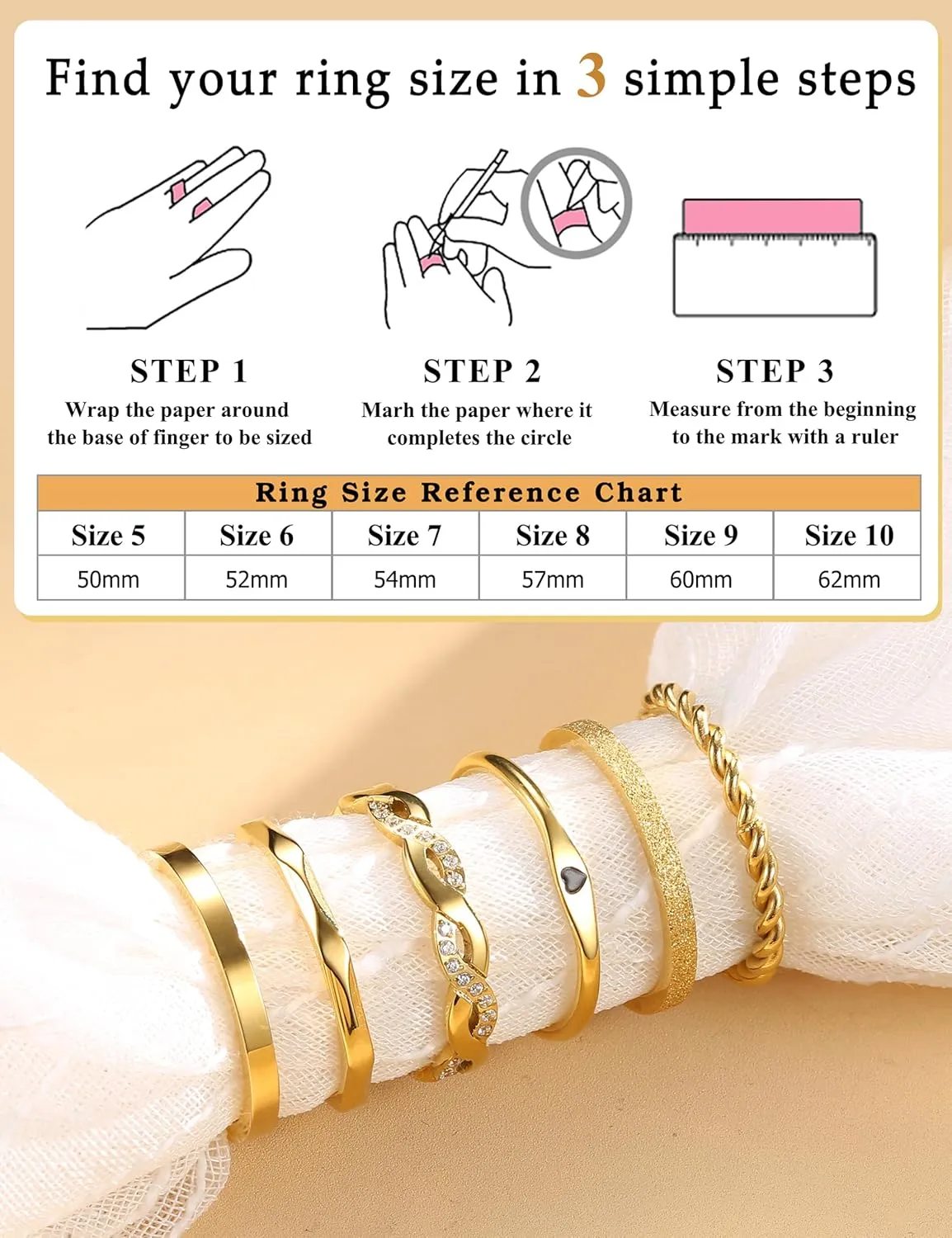 JeryWe 6 Pcs Stainless Steel Rings for Women Set Gold/Silver Knuckle Rings Stackable Simple Carve Heart Wedding Bands Engagement Promise Eternity Bands Thumb Rings for Women