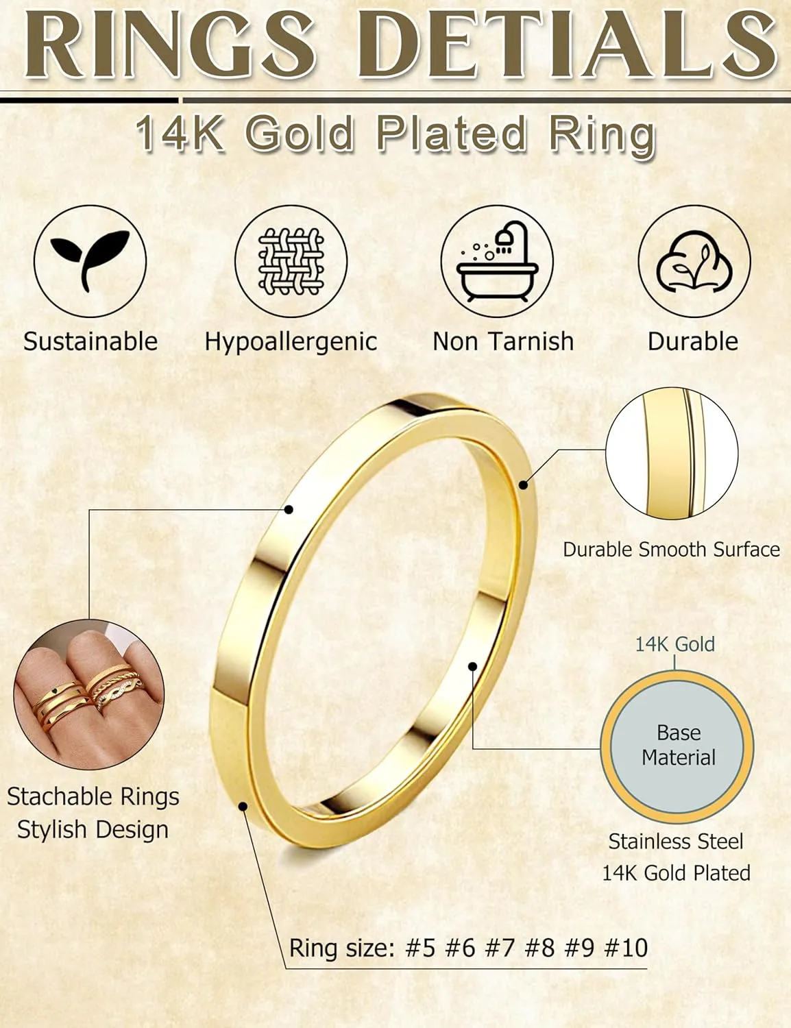 JeryWe 6 Pcs Stainless Steel Rings for Women Set Gold/Silver Knuckle Rings Stackable Simple Carve Heart Wedding Bands Engagement Promise Eternity Bands Thumb Rings for Women