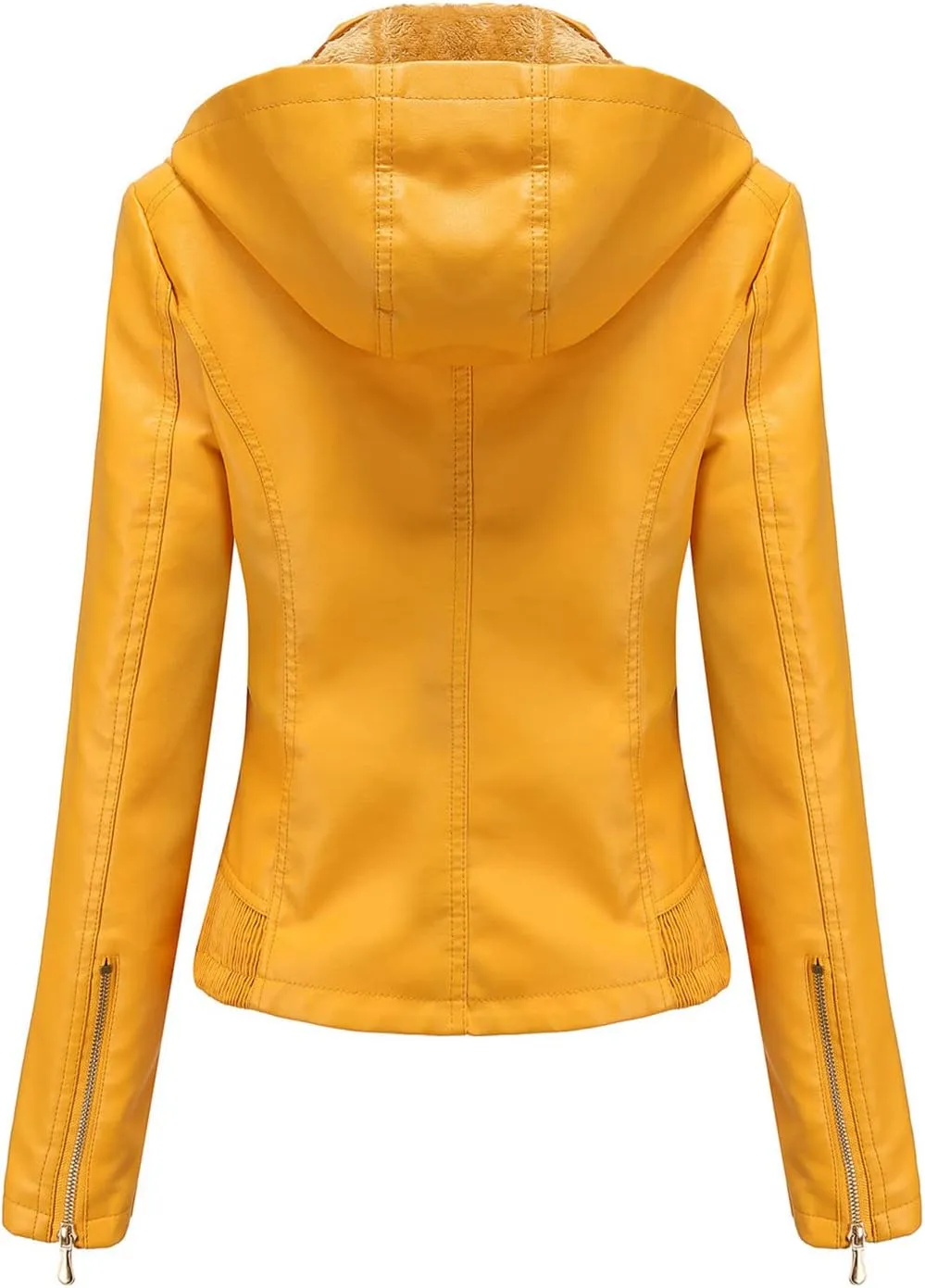 JEsilunmaMY Womens Winter Motorcycle Jacket Zip Up Slim Detachable Hood Leather Coats Solid Color Fleece Lined Biker Outwear