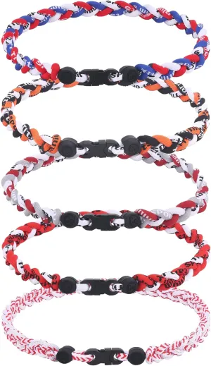 Jewdreamer 5PCS Baseball Necklaces Three Braided Rope Tornado Necklaces Sports Titanium Necklace Baseball Rope Necklaces for Men Women Player Softball Fans Sports