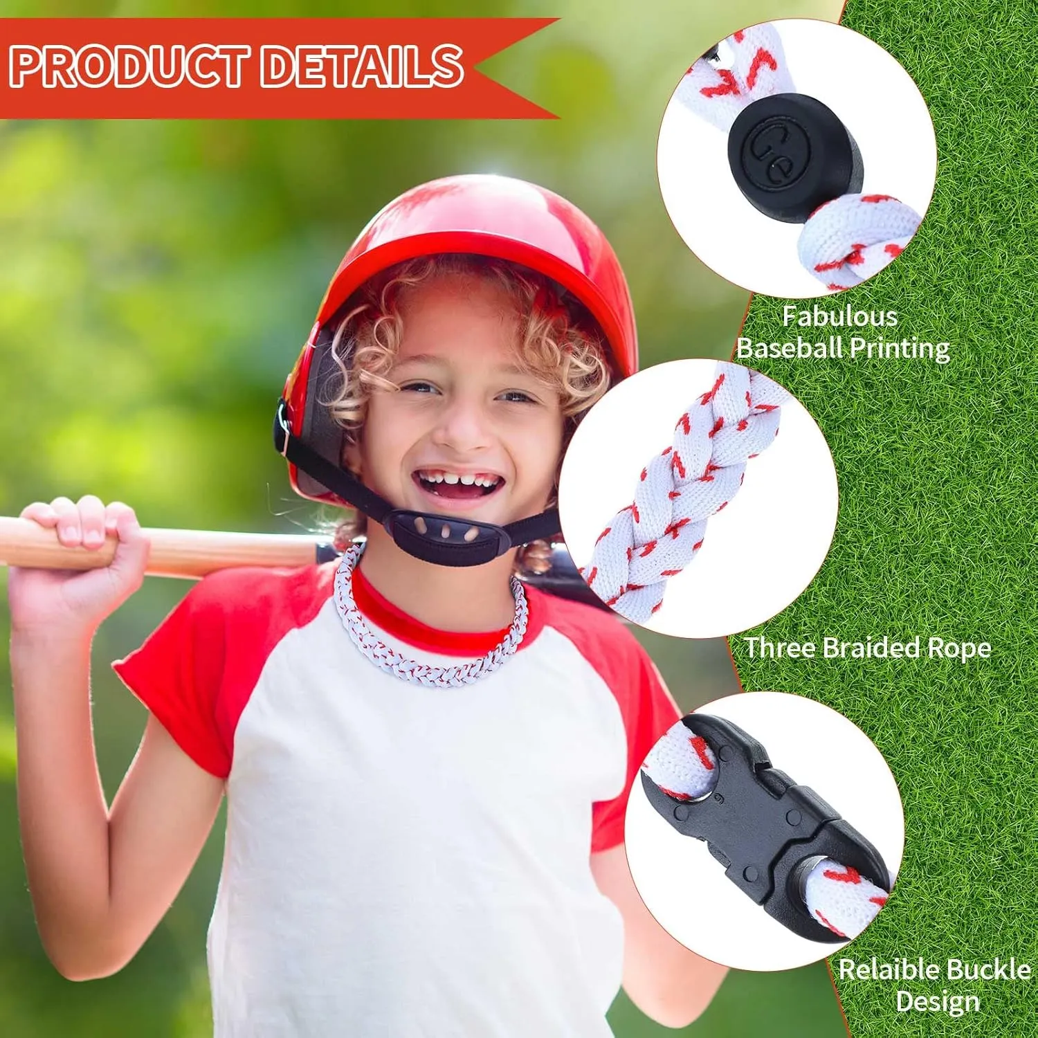 Jexine Softball Baseball Necklaces for Boys Baseball Rope Necklace 3 Rope Braided Tornado Titanium Sports Softball Gifts for Team Girls
