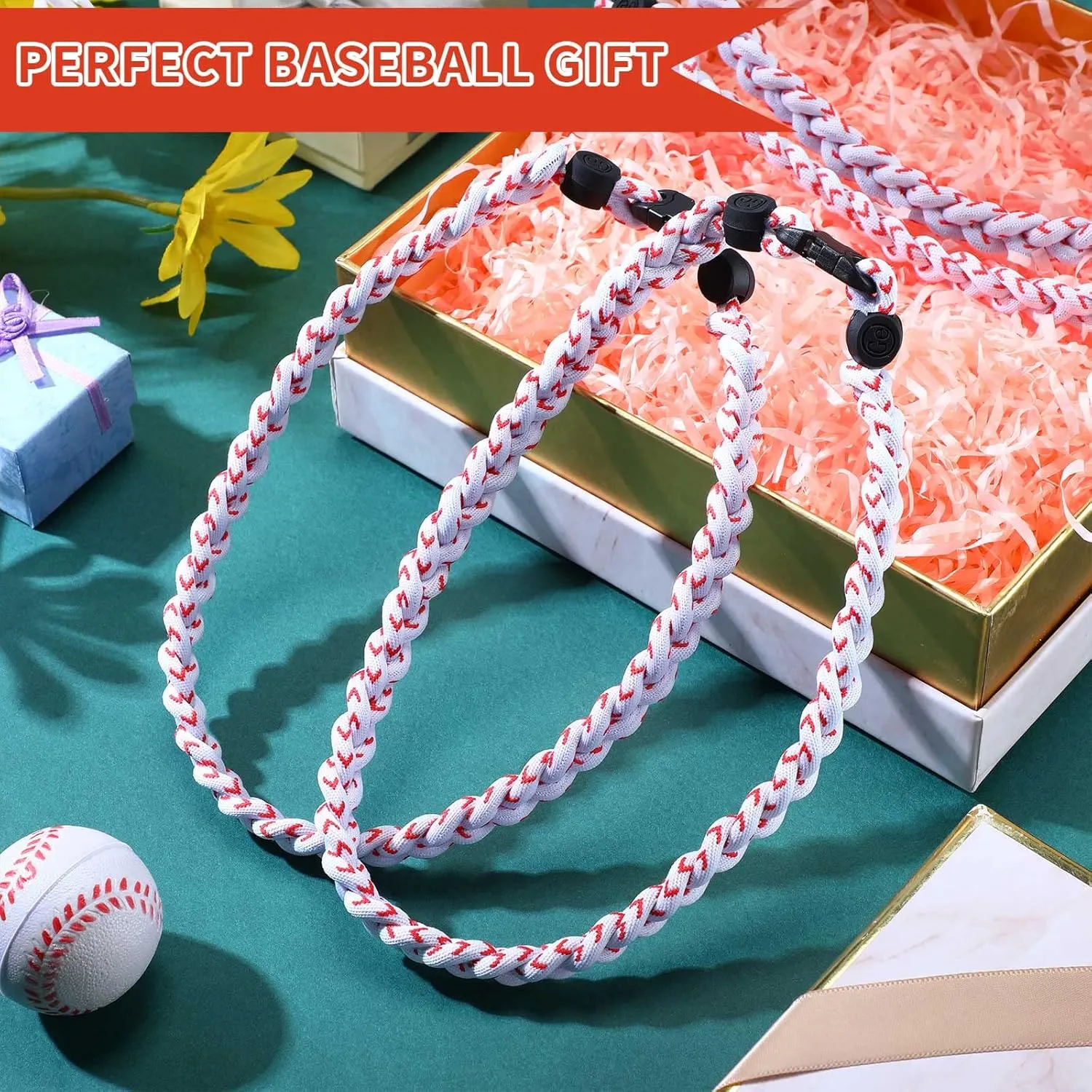 Jexine Softball Baseball Necklaces for Boys Baseball Rope Necklace 3 Rope Braided Tornado Titanium Sports Softball Gifts for Team Girls