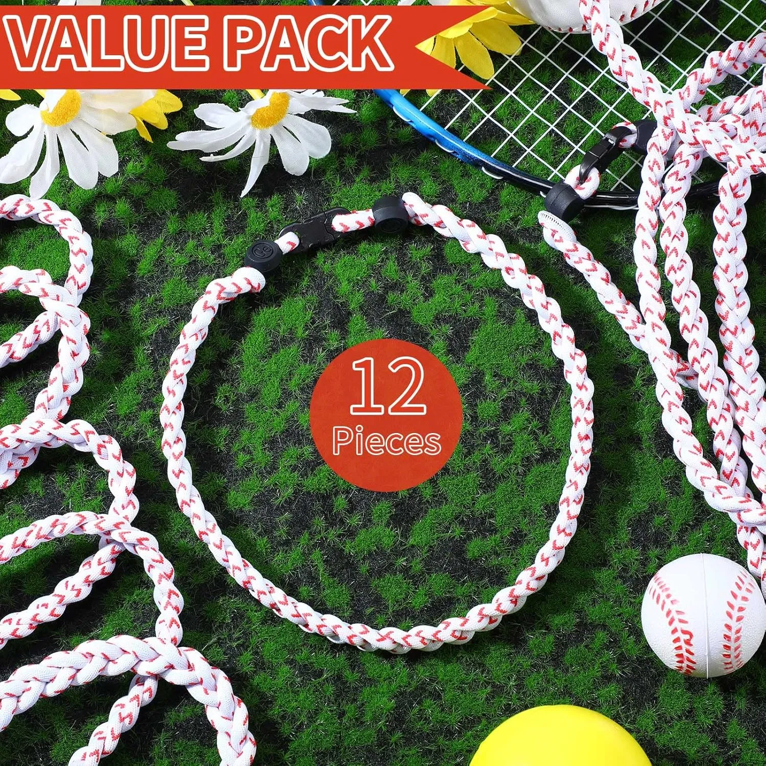 Jexine Softball Baseball Necklaces for Boys Baseball Rope Necklace 3 Rope Braided Tornado Titanium Sports Softball Gifts for Team Girls
