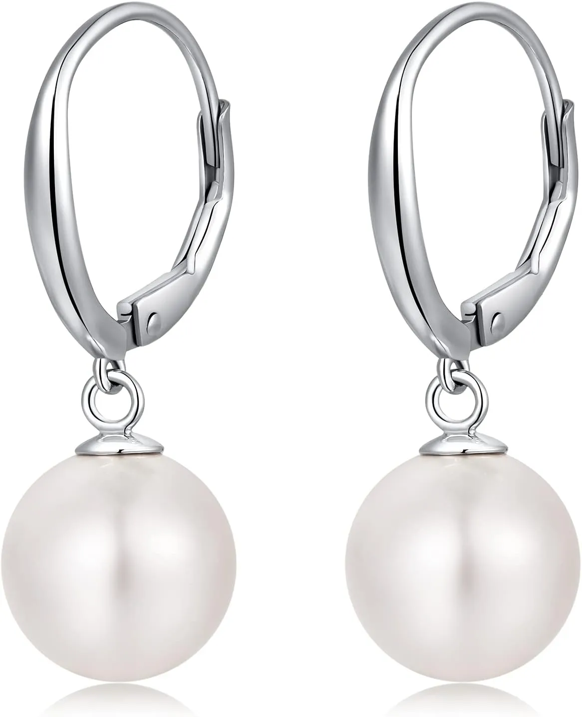 Jiamiaoi Pearl Diamond Earrings for Women Dangle Drop Earrings 925 Sterling Silver Pearl Lever Back Drop Earrings Pearl Silver Earrings for Women Come with Gift Box