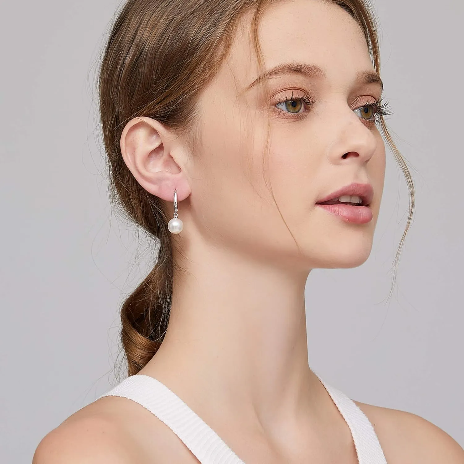 Jiamiaoi Pearl Diamond Earrings for Women Dangle Drop Earrings 925 Sterling Silver Pearl Lever Back Drop Earrings Pearl Silver Earrings for Women Come with Gift Box