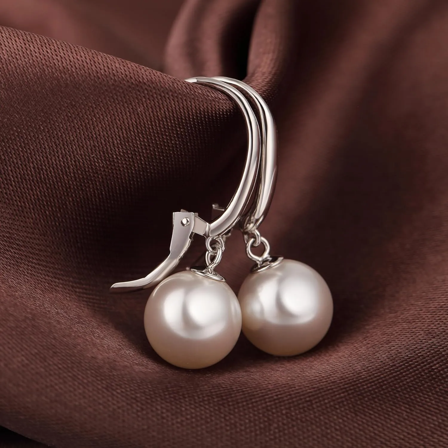 Jiamiaoi Pearl Diamond Earrings for Women Dangle Drop Earrings 925 Sterling Silver Pearl Lever Back Drop Earrings Pearl Silver Earrings for Women Come with Gift Box