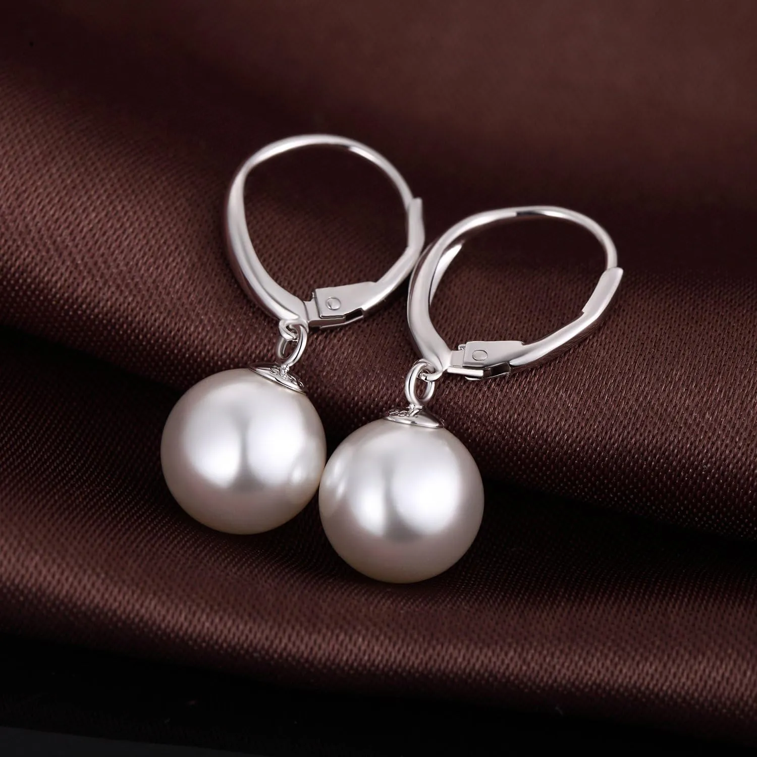 Jiamiaoi Pearl Diamond Earrings for Women Dangle Drop Earrings 925 Sterling Silver Pearl Lever Back Drop Earrings Pearl Silver Earrings for Women Come with Gift Box