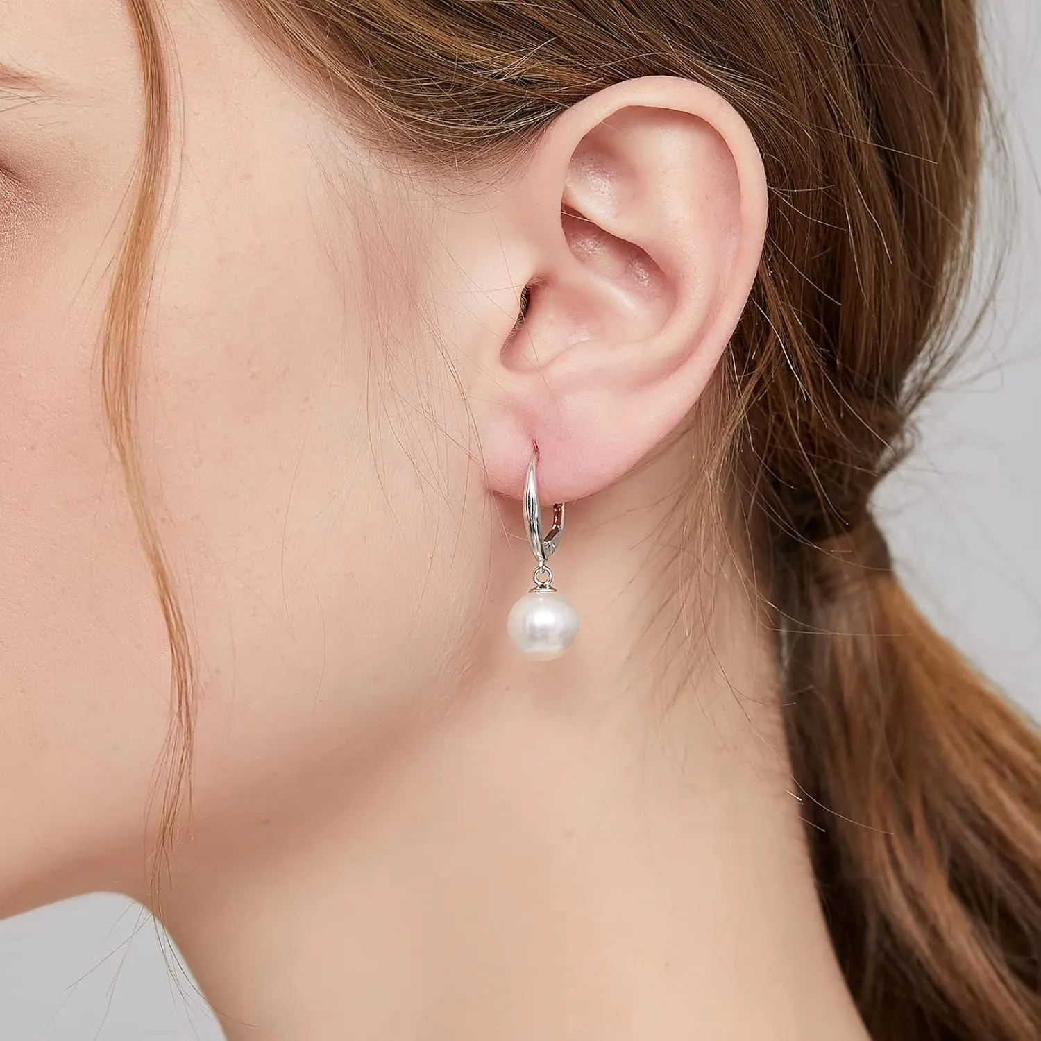 Jiamiaoi Pearl Diamond Earrings for Women Dangle Drop Earrings 925 Sterling Silver Pearl Lever Back Drop Earrings Pearl Silver Earrings for Women Come with Gift Box