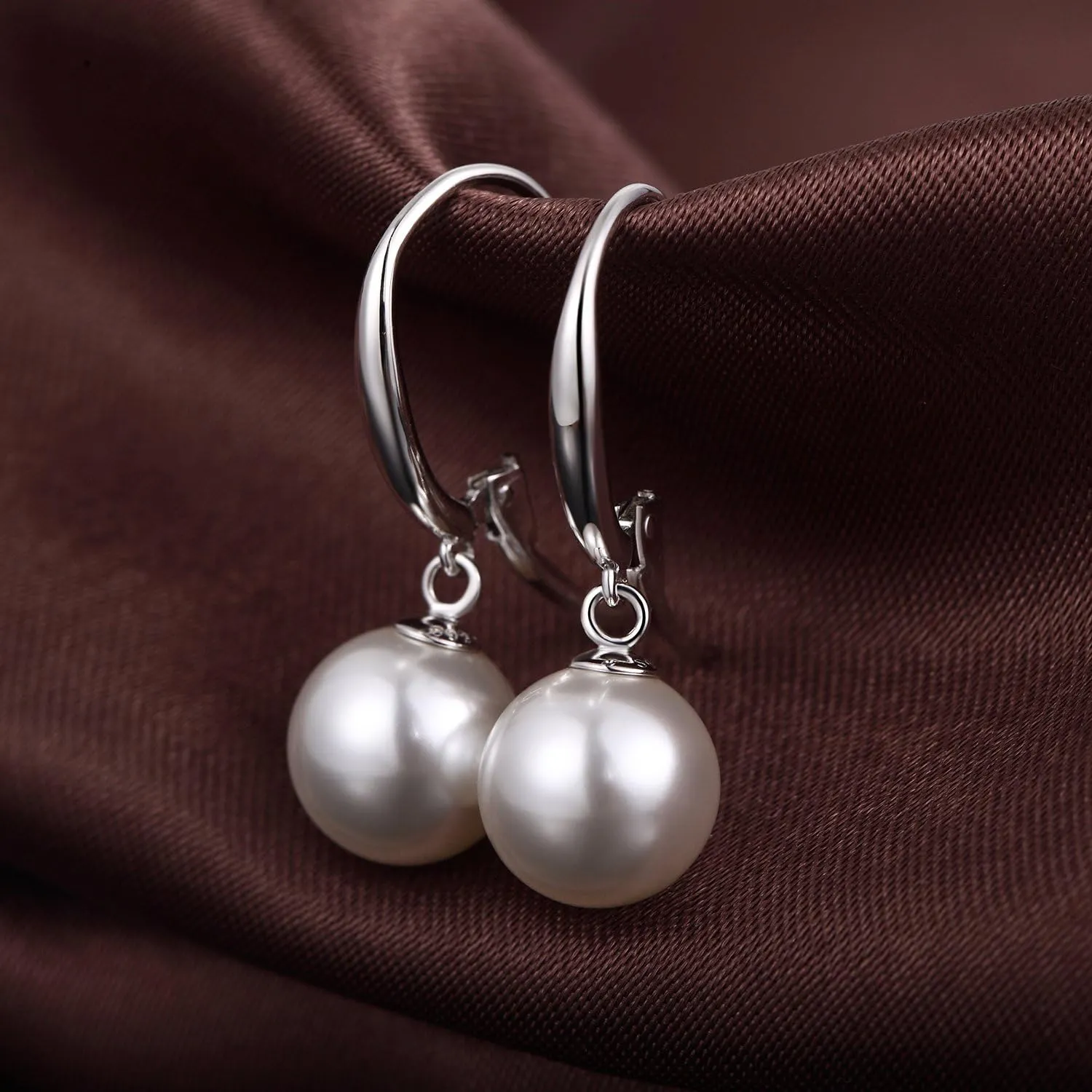 Jiamiaoi Pearl Diamond Earrings for Women Dangle Drop Earrings 925 Sterling Silver Pearl Lever Back Drop Earrings Pearl Silver Earrings for Women Come with Gift Box