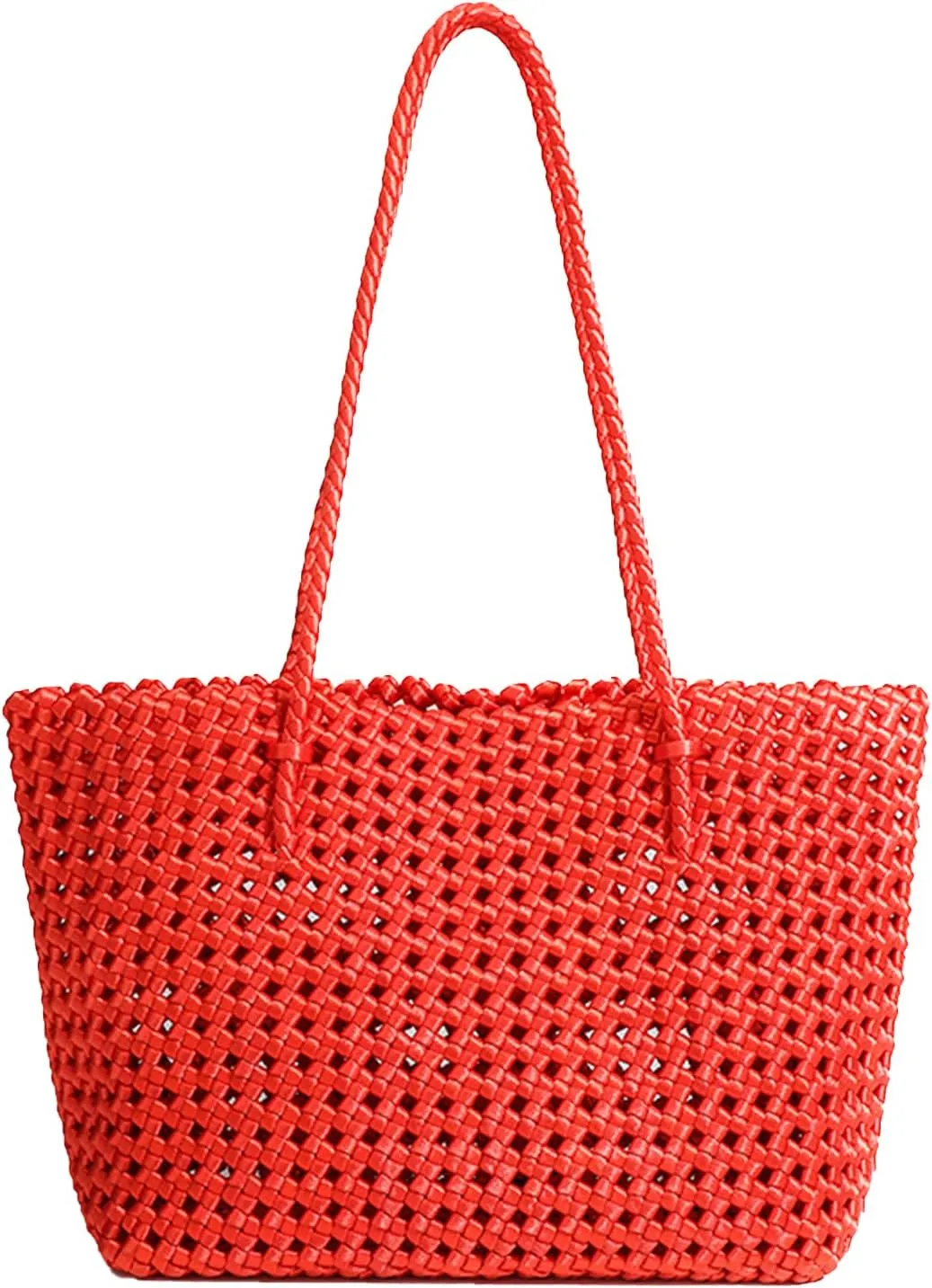 JINMANXUE Woven Tote Bag For Women,Travel Shoulder Bag, Large Hollow Beach Soft Satin Handbags Hand-woven Satchel Clutch