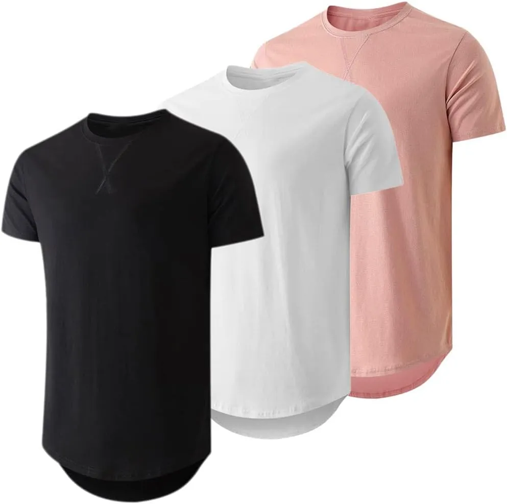 JMIERR Mens 3 Pack Cotton Hipster Hip Hop Longline Crewneck T-Shirt