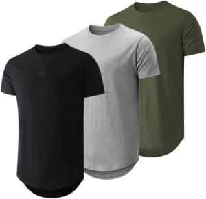 JMIERR Mens 3 Pack Cotton Hipster Hip Hop Longline Crewneck T-Shirt
