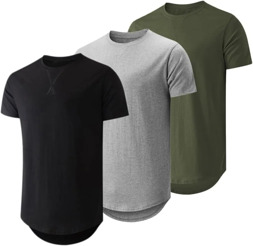 JMIERR Mens 3 Pack Cotton Hipster Hip Hop Longline Crewneck T-Shirt