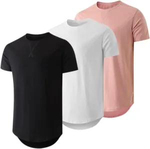 JMIERR Mens 3 Pack Cotton Hipster Hip Hop Longline Crewneck T-Shirt