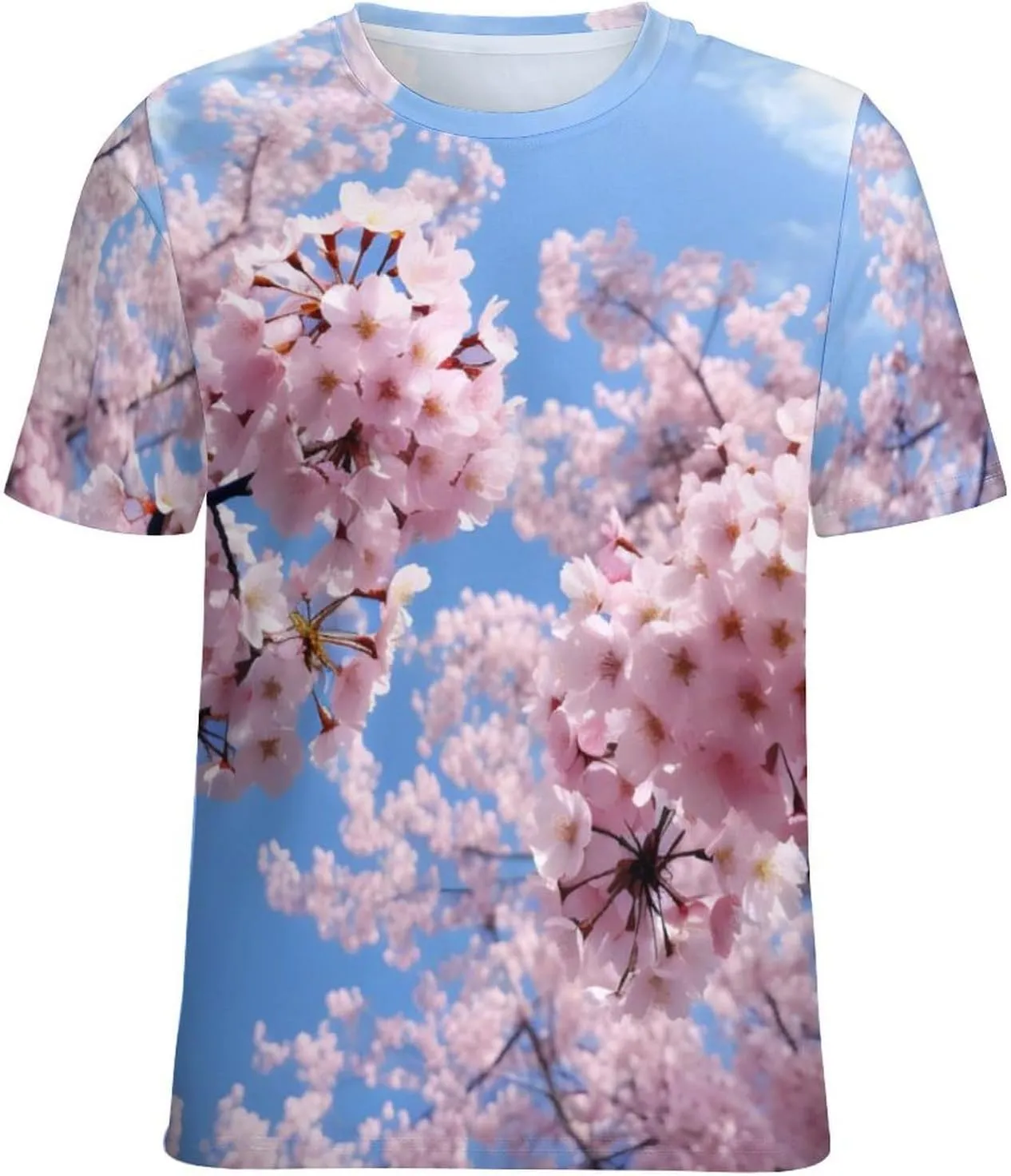 JooMeryer Women's Plus Size Cherry Blossom Sakura Flower Printed Short Sleeve T-Shirt S-6X