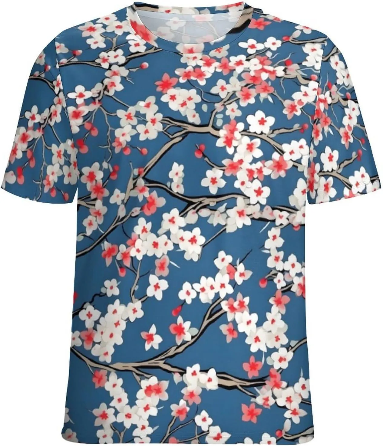 JooMeryer Women's Plus Size Cherry Blossom Sakura Flower Printed Short Sleeve T-Shirt S-6X