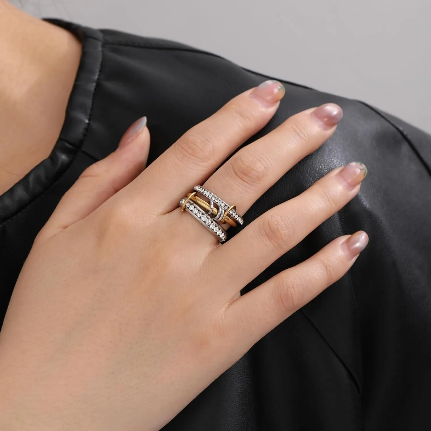 JSJOY Stackable Rings for Women Non Tarnish Cubic Zirconia Spinelli Statement Ring Silver Gold Band Ring Set 14K Gold Plated Mothers Day Gifts Birthday Gifts Size 6-10 Silver Gold Multi Rings