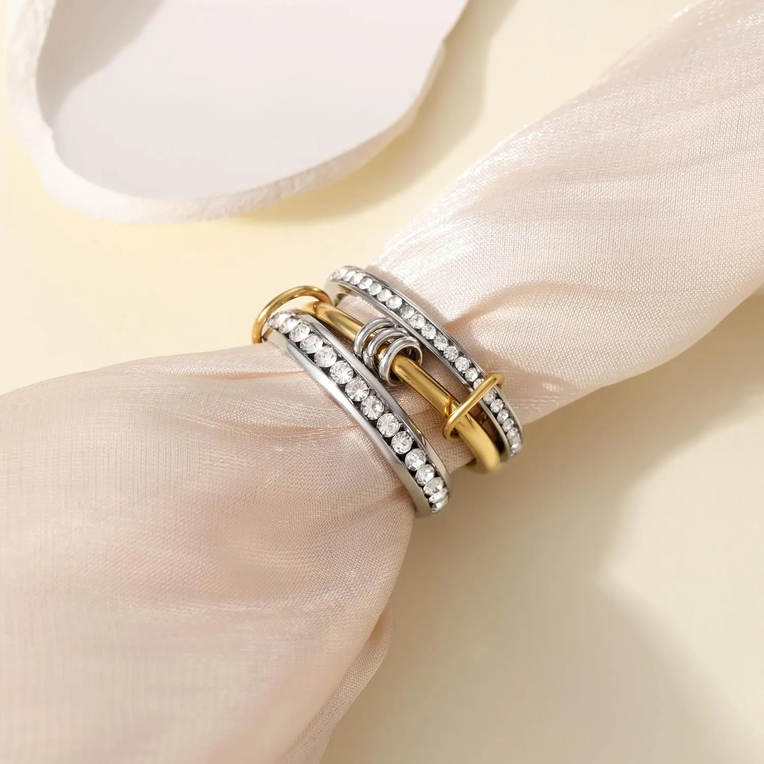 JSJOY Stackable Rings for Women Non Tarnish Cubic Zirconia Spinelli Statement Ring Silver Gold Band Ring Set 14K Gold Plated Mothers Day Gifts Birthday Gifts Size 6-10 Silver Gold Multi Rings