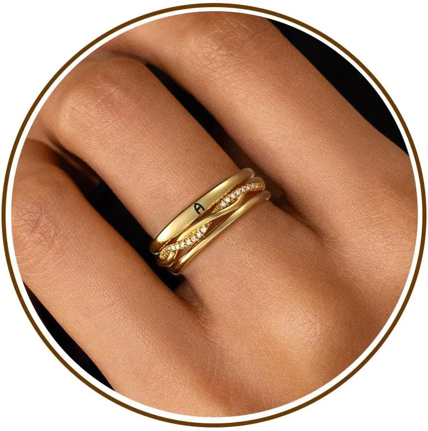 JSJOY Valentines Day Gifts for Her Initial Rings for Women Non Tarnish Signet Ring Set Stackable Letter A-Z Rings Dainty Gold Twisted Engagement Rings Birthday Wedding Gifts