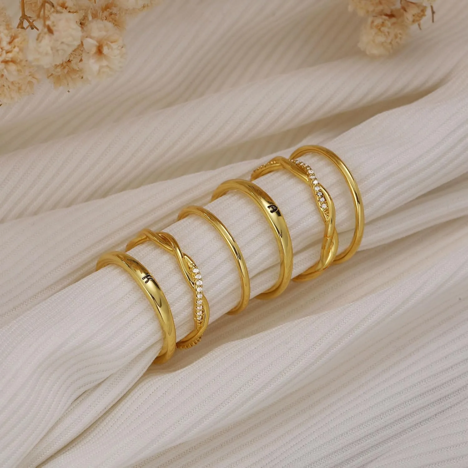 JSJOY Valentines Day Gifts for Her Initial Rings for Women Non Tarnish Signet Ring Set Stackable Letter A-Z Rings Dainty Gold Twisted Engagement Rings Birthday Wedding Gifts