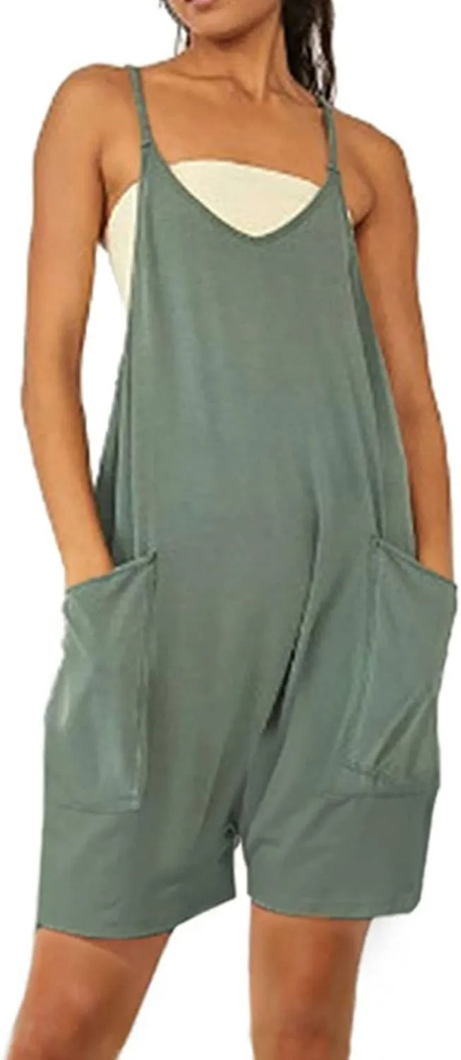 Jumpsuits for Women Casual V Neck Sleeveless Rompers Spaghetti Strap Baggy Overalls Loose Harem Pants Overalls