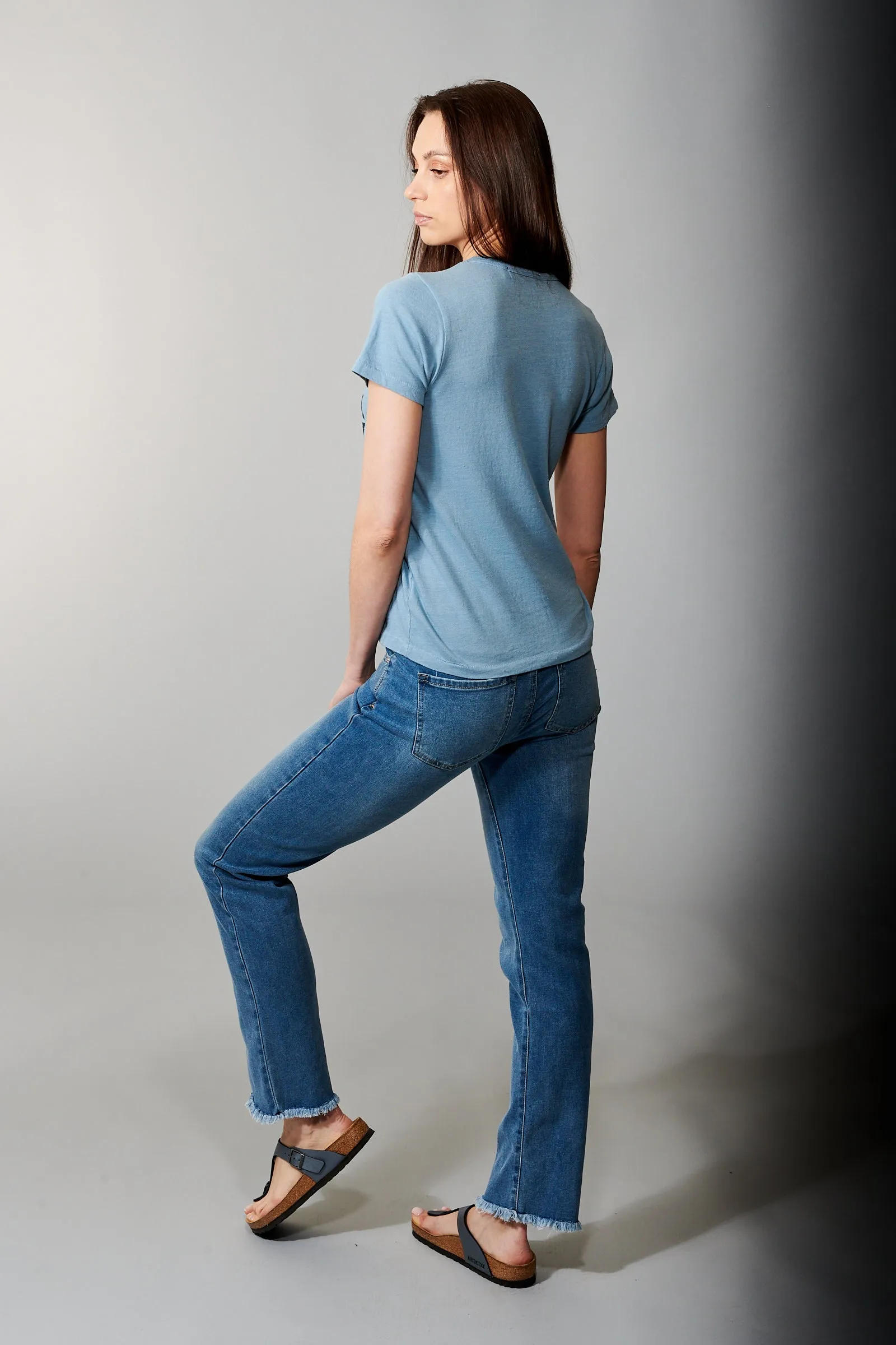 Junkfood Clothing, Cotton, AC/DC crew neck tee shirt in light blue