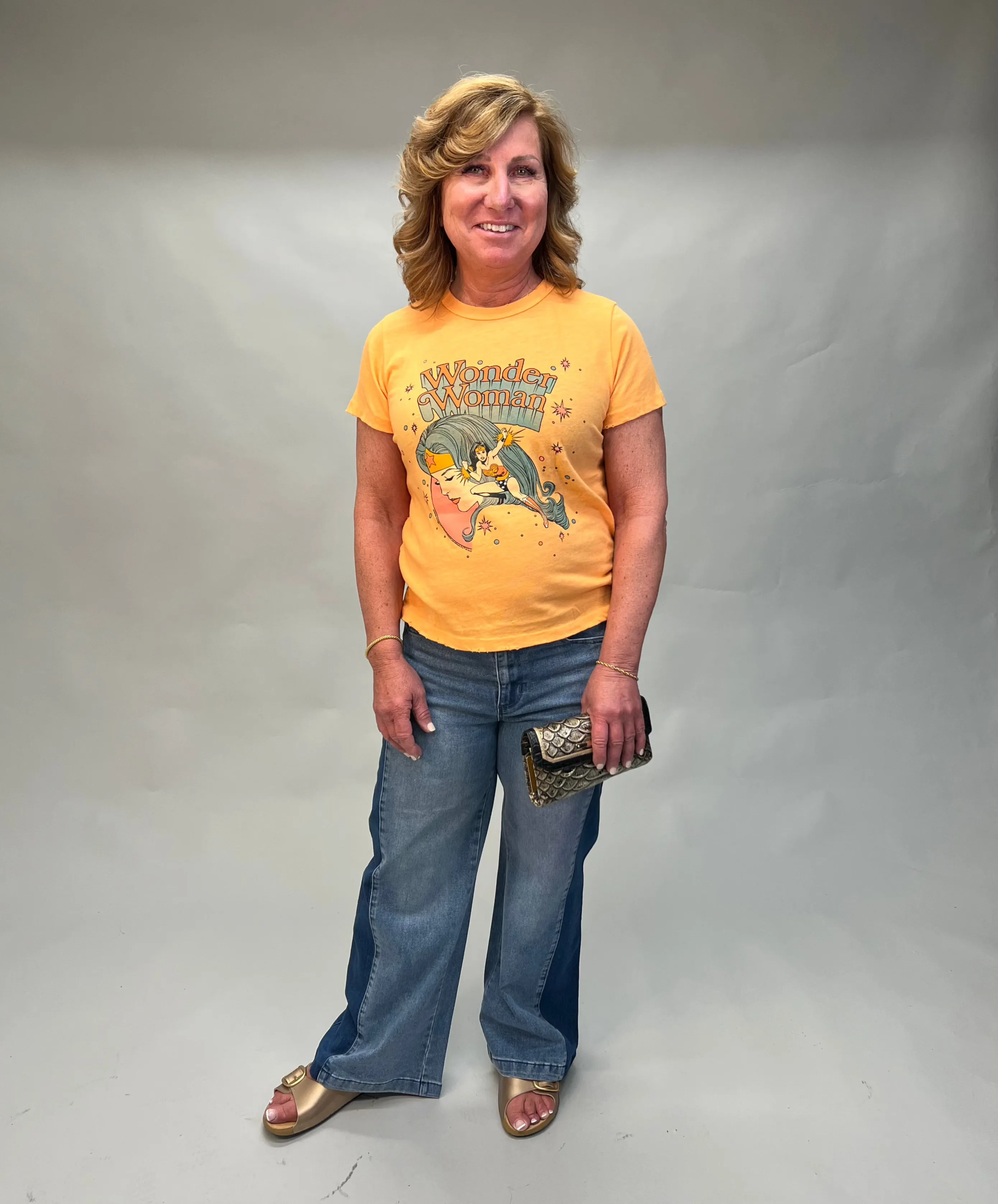 Junkfood Clothing, Cotton, Wonder Woman Planetary Original Tee Shirt in orange