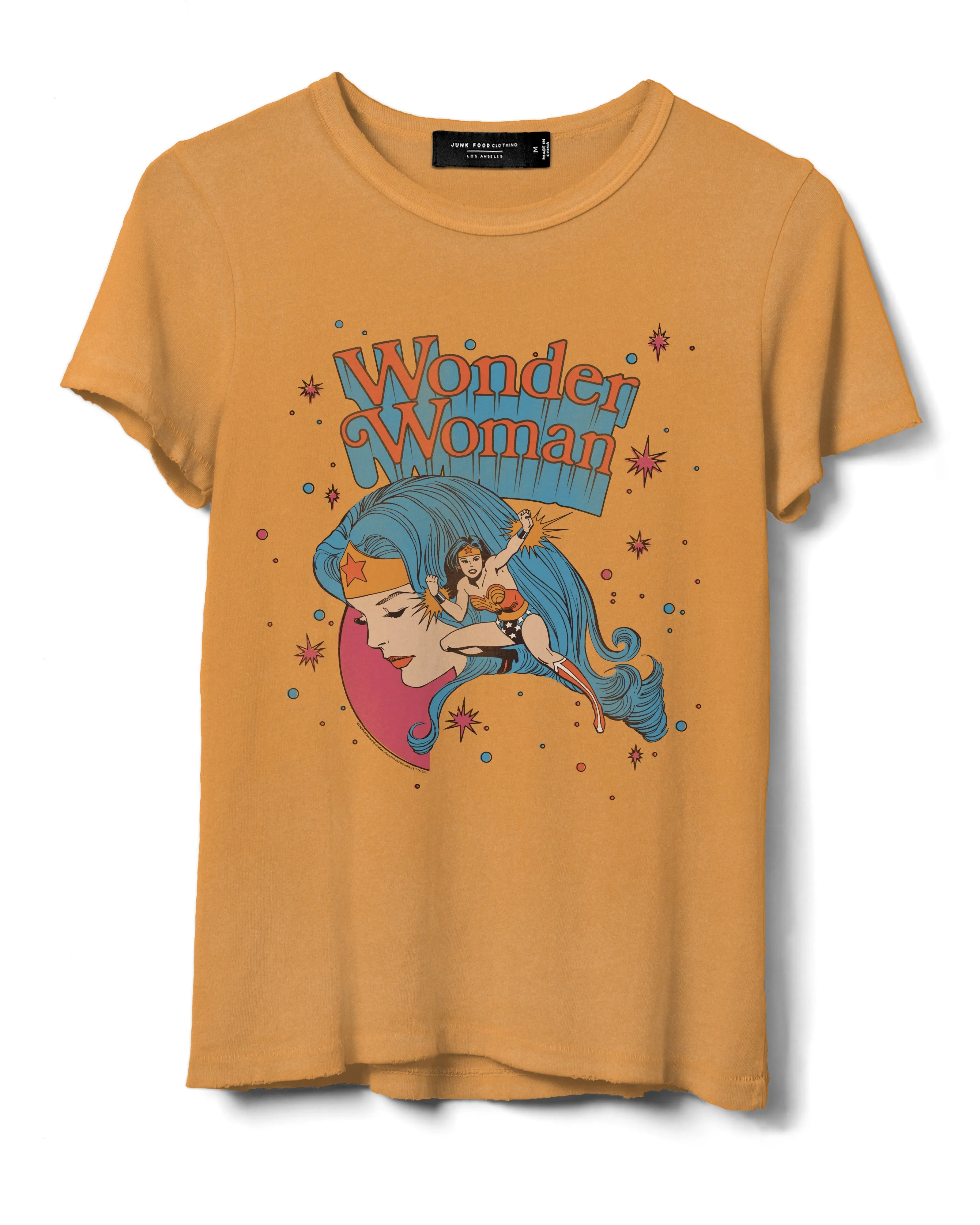 Junkfood Clothing, Cotton, Wonder Woman Planetary Original Tee Shirt in orange