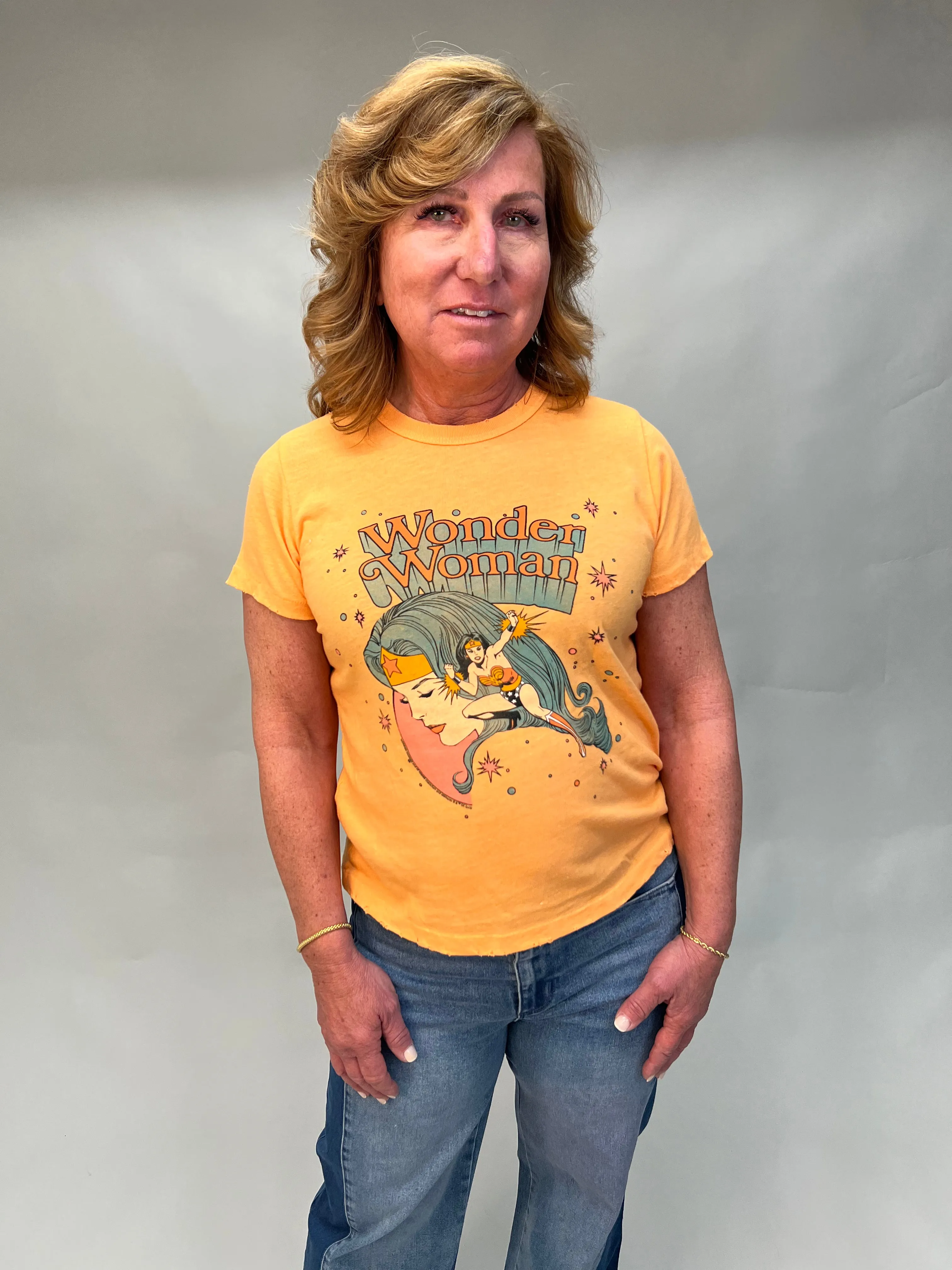 Junkfood Clothing, Cotton, Wonder Woman Planetary Original Tee Shirt in orange