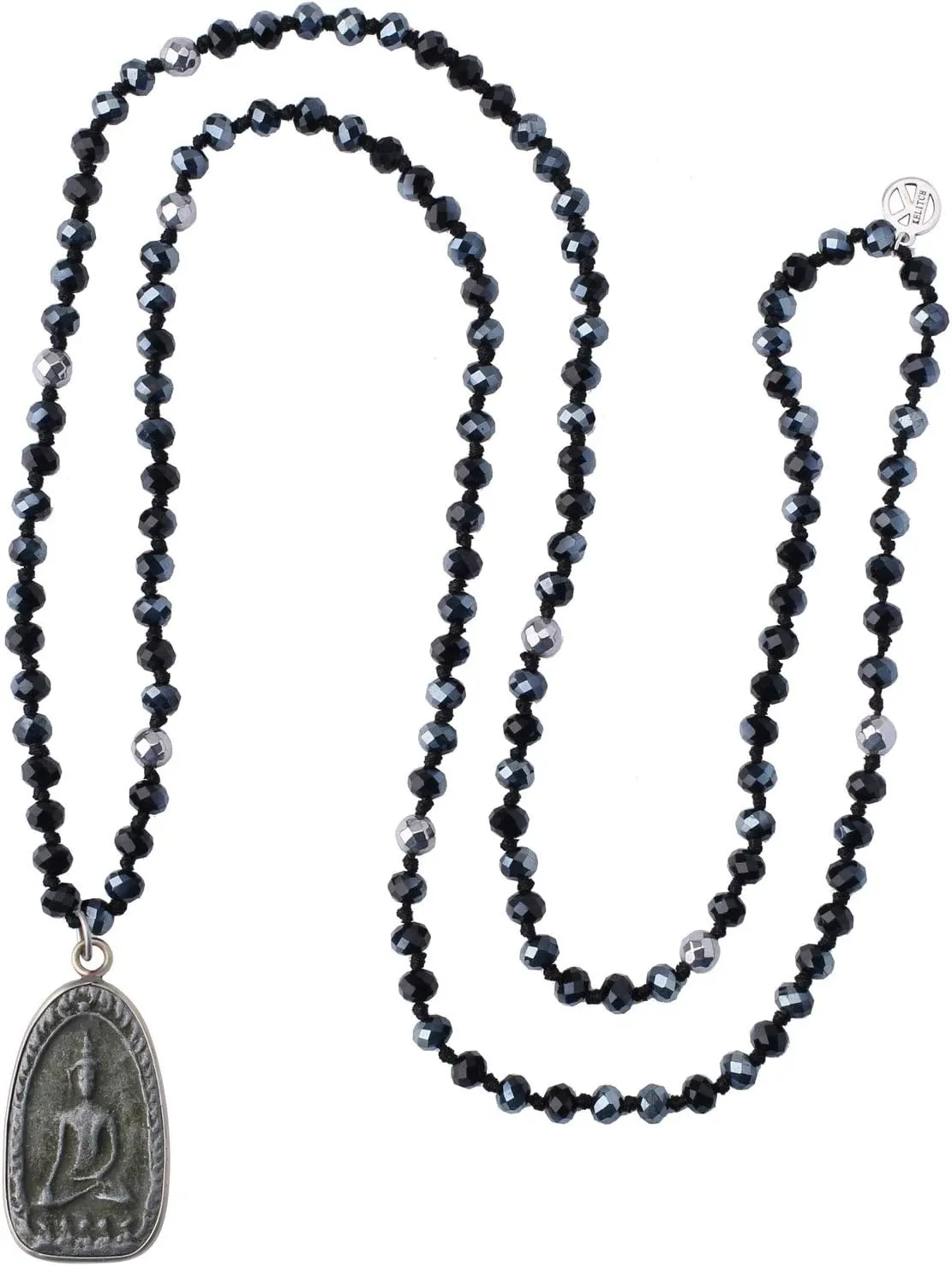 KELITCH Buddha Pendant Necklaces Natural Stone Beaded Necklaces Handmade Long Chain Strands Necklaces Jewelry for Women (Brown C)