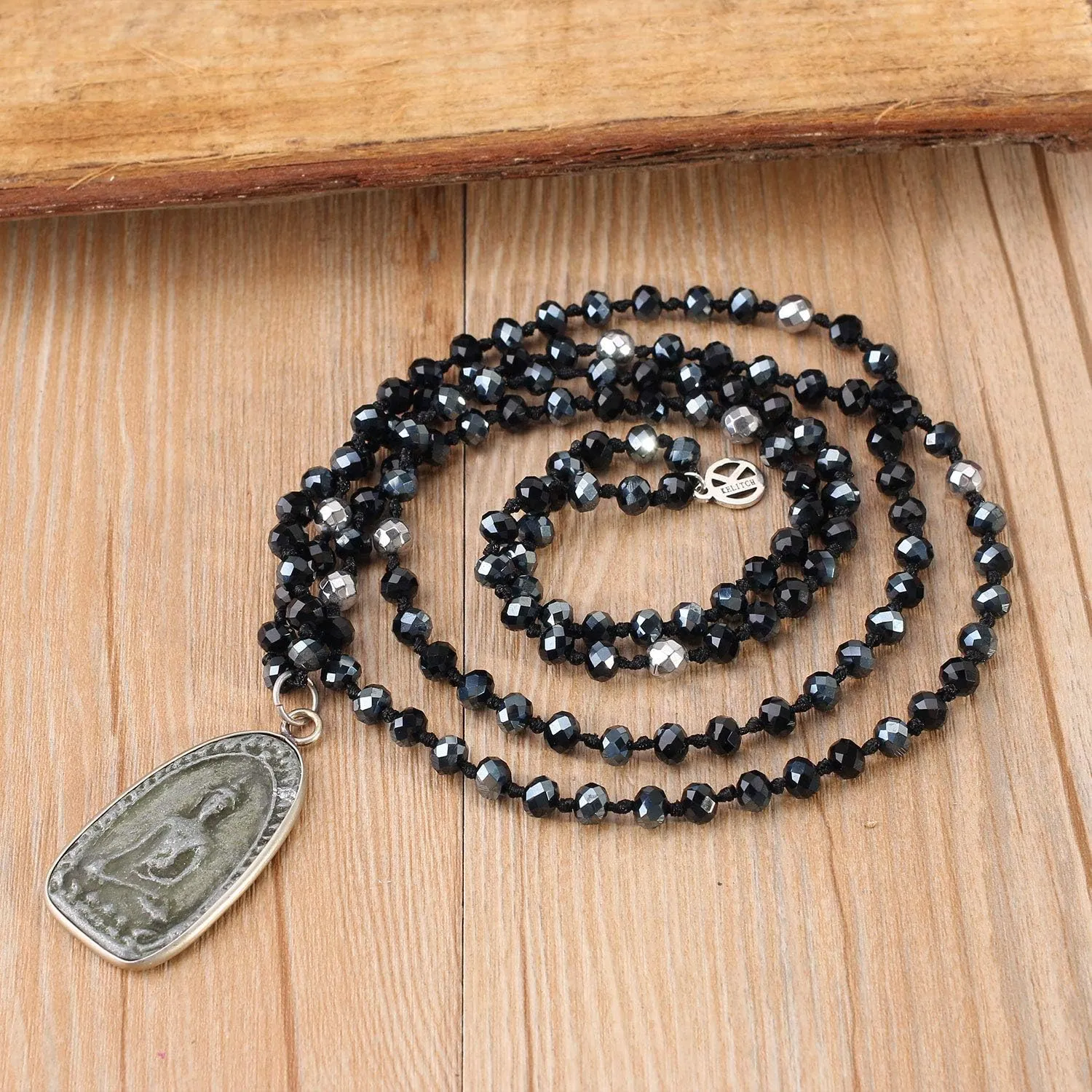 KELITCH Buddha Pendant Necklaces Natural Stone Beaded Necklaces Handmade Long Chain Strands Necklaces Jewelry for Women (Brown C)