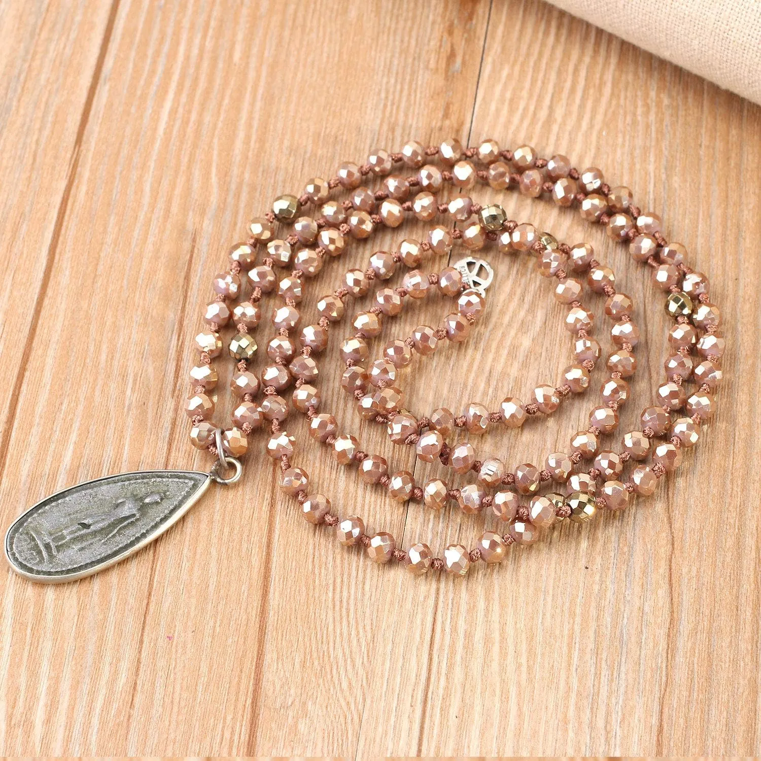 KELITCH Buddha Pendant Necklaces Natural Stone Beaded Necklaces Handmade Long Chain Strands Necklaces Jewelry for Women Girls