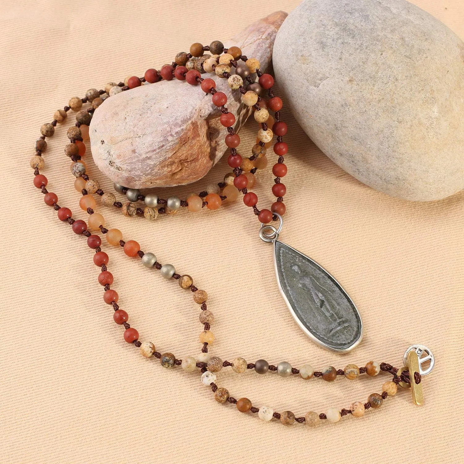 KELITCH Yoga Buddha Pendant Necklaces Y-Shaped Necklaces Natural Stone Beaded Necklaces Statement Mala Jewelry